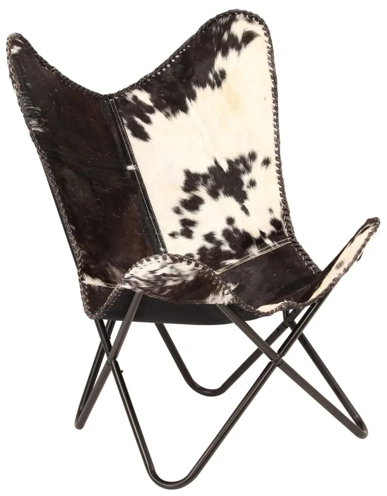 246390 vidaXL Scaun fluture, negru și alb, piele naturală de capră