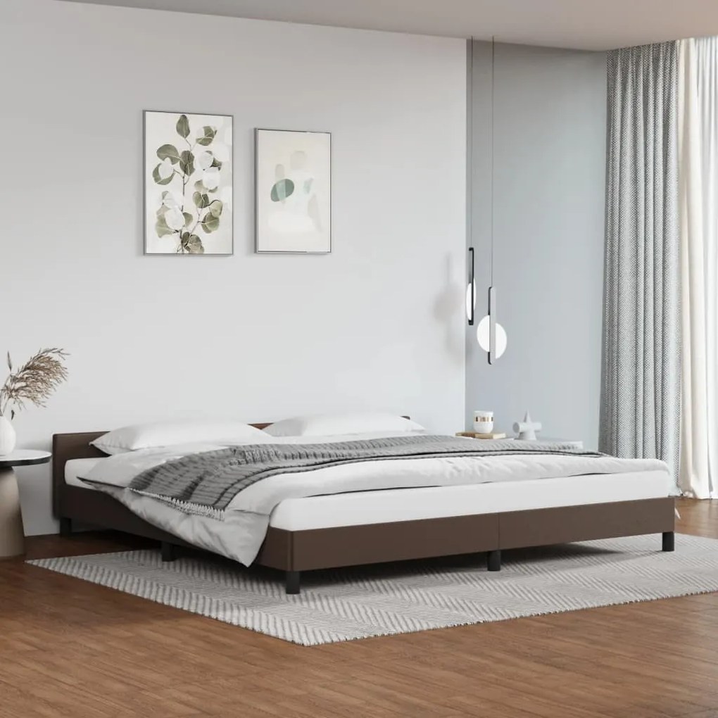 347522 vidaXL Cadru de pat cu tăblie, maro, 200x200 cm, piele ecologică
