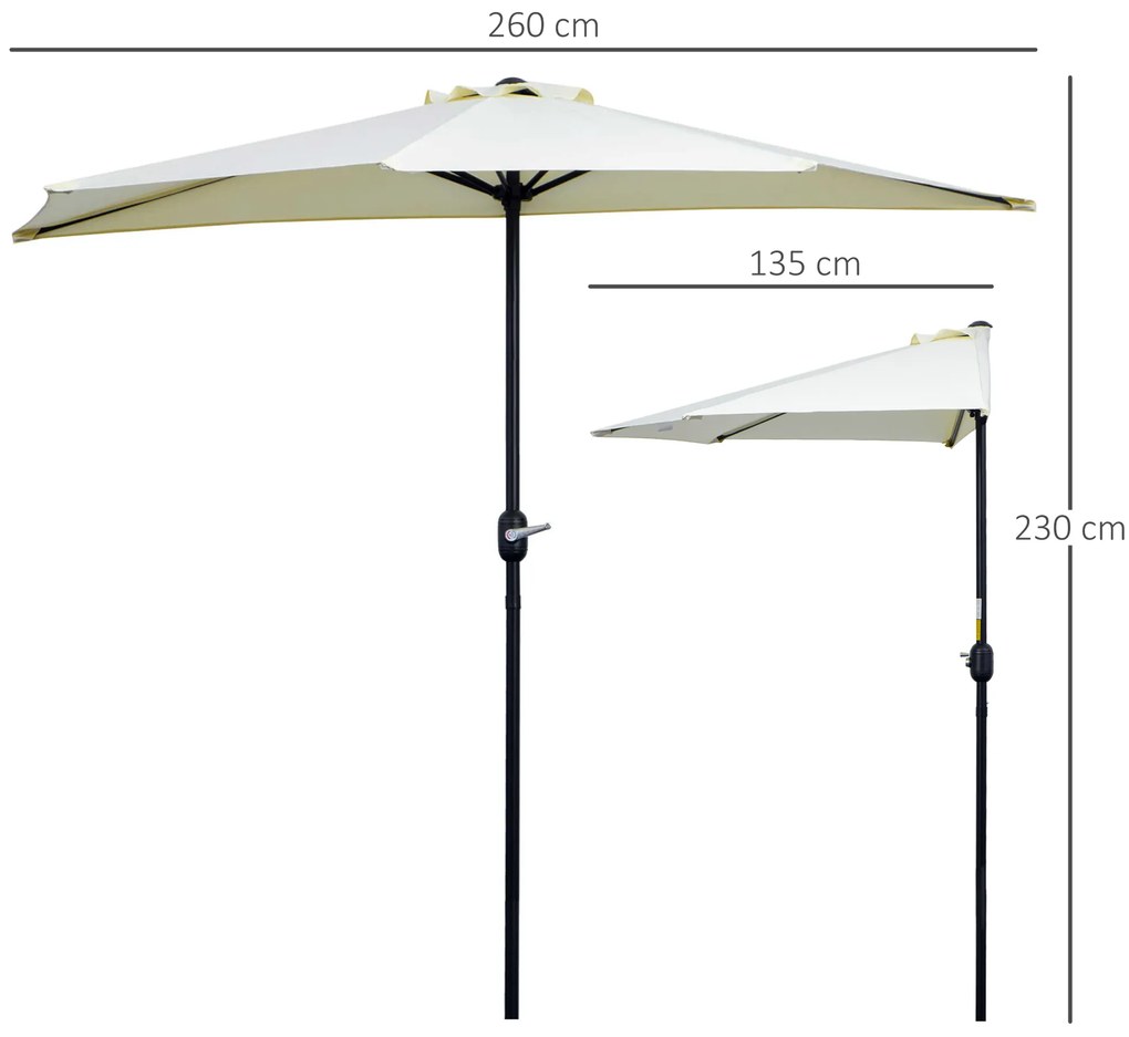 Outsunny Umbrelă Semicirculară de Perete cu Manivelă și 5 Spițe, 2.6x1.35x2.3 m, Bej | Aosom Romania