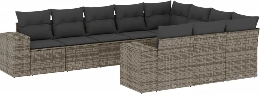 vidaXL Set mobilier de grădină cu perne, 10 piese, gri, poliratan