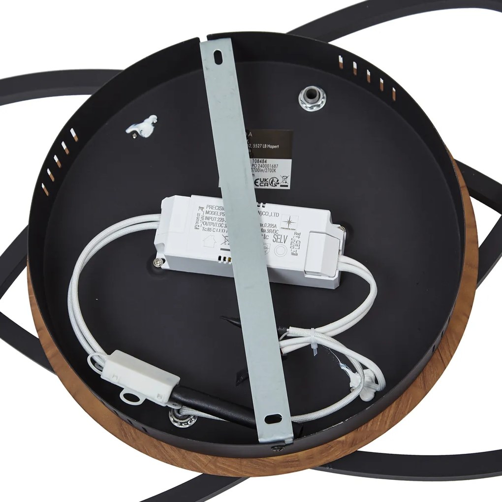 Plafonieră neagră cu lemn de nuc, incl. LED, cu 3 trepte de intensitate, cu 2 lumini - Kane