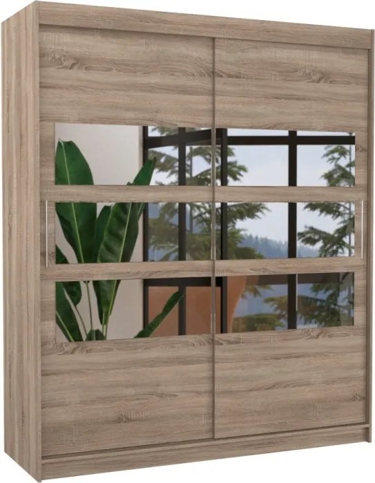 Dulap cu usi glisante si oglinda 180x215 cm, Toledo, ADRK Furniture (Culoare: Negru)