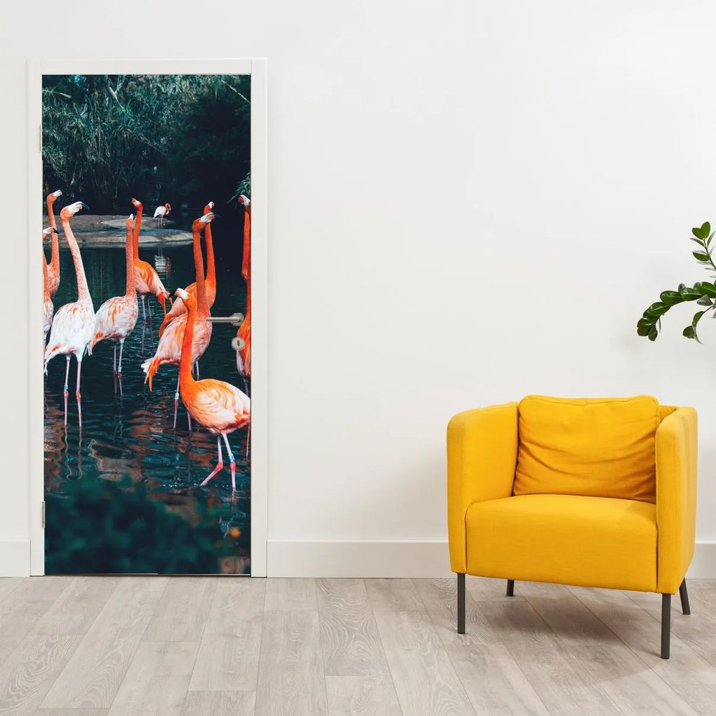 Fototapet pentru ușă - Cârd de flamingo (95x205cm)