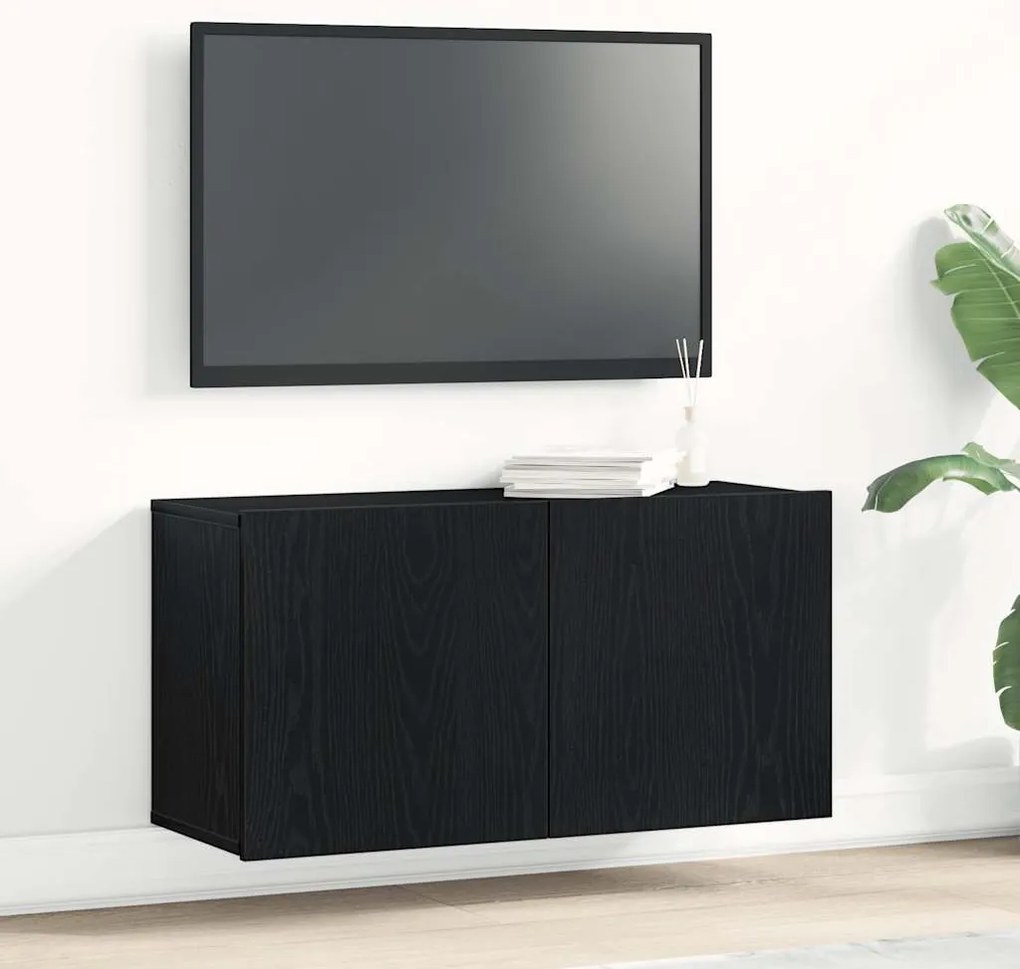 vidaXL Comodă TV din stejar negru, 80x30x41 cm, lemn stratificat