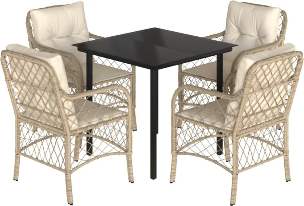 vidaXL Set mobilier de grădină cu perne, 5 piese, bej, poliratan