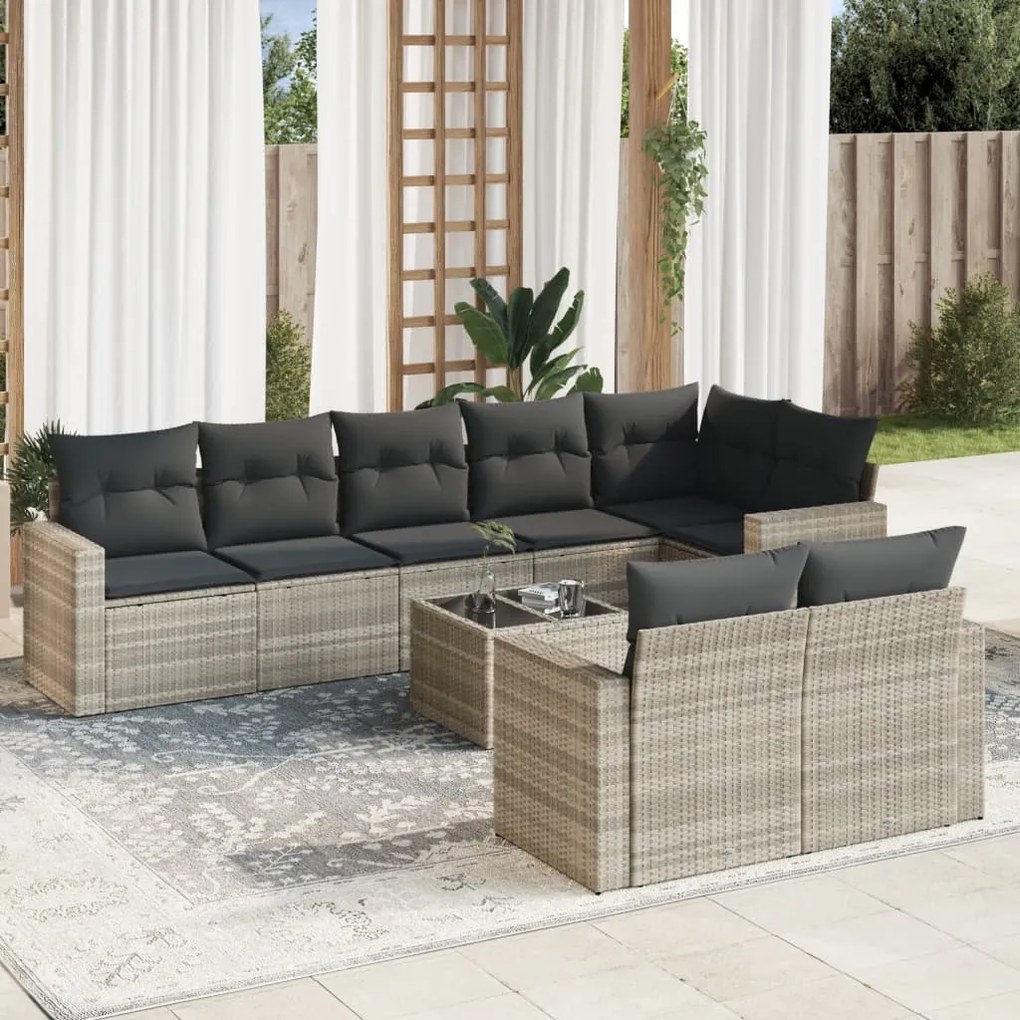 vidaXL Set canapele de grădină cu perne, 9 piese gri deschis poliratan