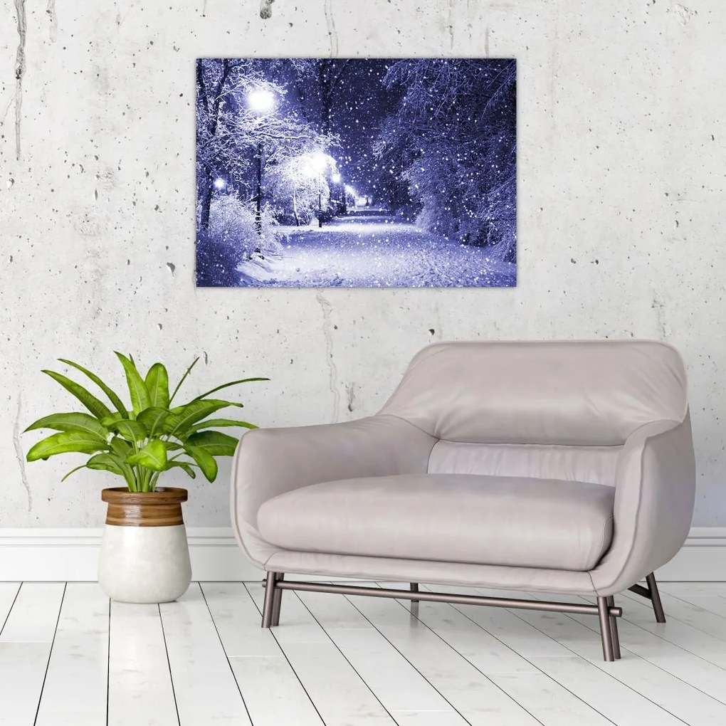 Tablou pe sticlă - Noaptea magică de iarnă (70x50 cm)