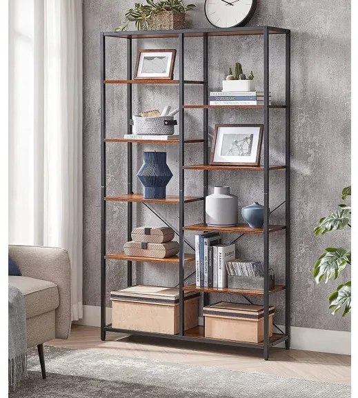 Biblioteca Cu 5 Niveluri, Maro Rustic Si Negru, 100 Cm