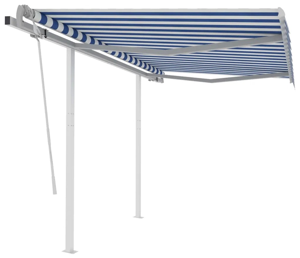vidaXL Copertină retractabilă manual cu stâlpi albastru/alb 3,5x2,5 m