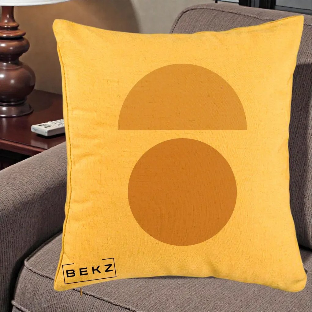 Perna Decorativa Geometric Minimalist Auriu, 40x40 cm, Galben, Husa Detasabila, Perna Inclusa, BEKZ®