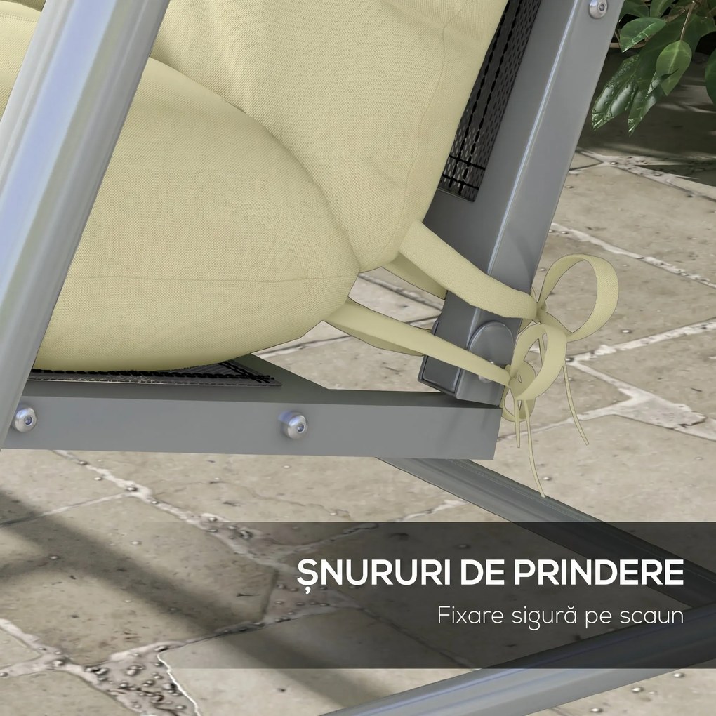 Outsunny Set 4 Piese Perne de Grădină cu Șnururi de Fixare, Perne pentru Ședere și Spate cu Umplutură Groasă, pentru Balansoar de Grădină, Crem | Aosom Romania