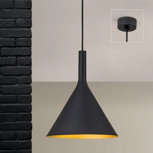 Pendul design industrial Gunda large, negru/ auriu