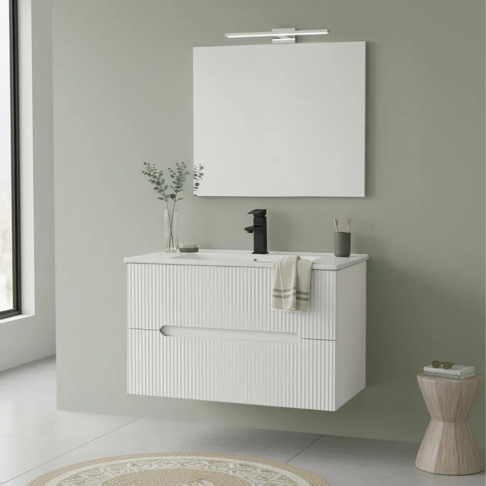 Trent 80 dulap de baie inferior cu chiuvetă ceramică 2 sertare, alb