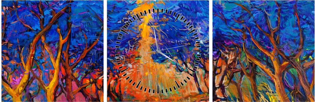 Tablou - Coroane de copac de toamnă, impresionism modern (cu ceas) (90x30 cm)