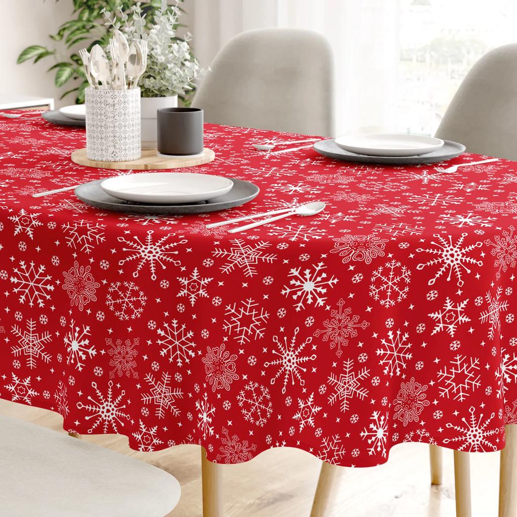 Goldea față de masă 100% bumbac - fulgi de zăpadă pe roșu - ovală 120 x 180 cm