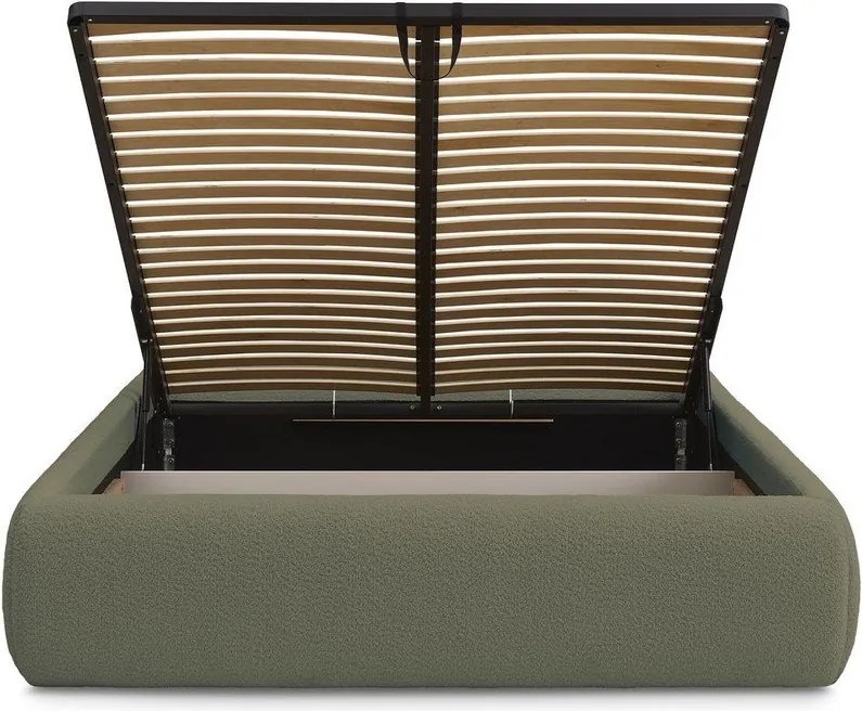 Pat matrimonial verde închis tapițat cu spațiu de depozitare/fără tăblie cu somieră 160x200 cm Inera – Bobochic Paris