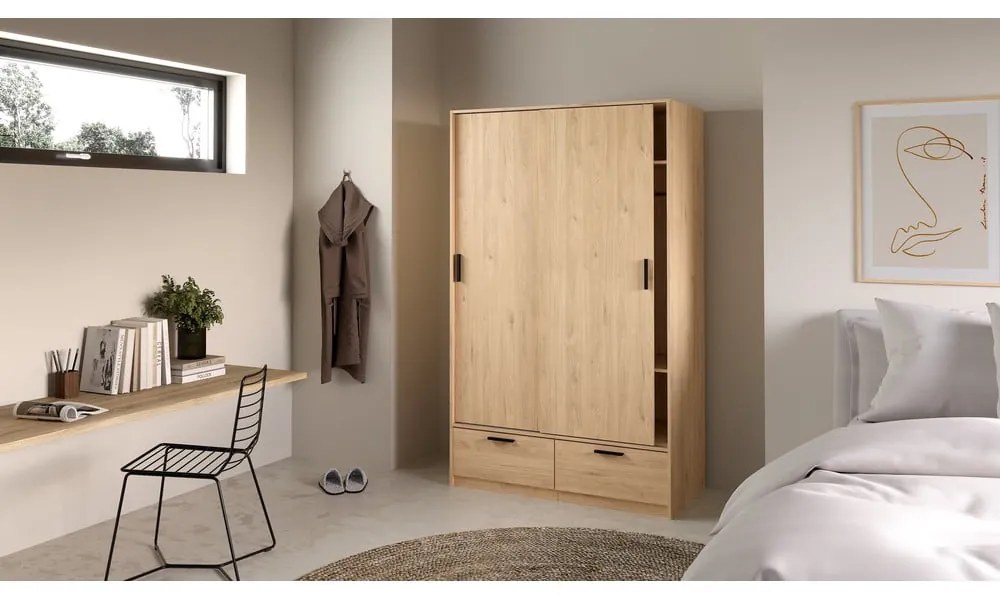 Șifonier cu aspect de lemn de stejar cu ușă glisantă 121x200 cm Line – Tvilum