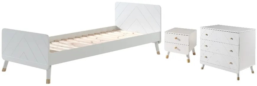 Această combinație BILLY în alb (alb satinat) constă dintr-un pat (90 x 200 cm), o noptieră și o comodă.