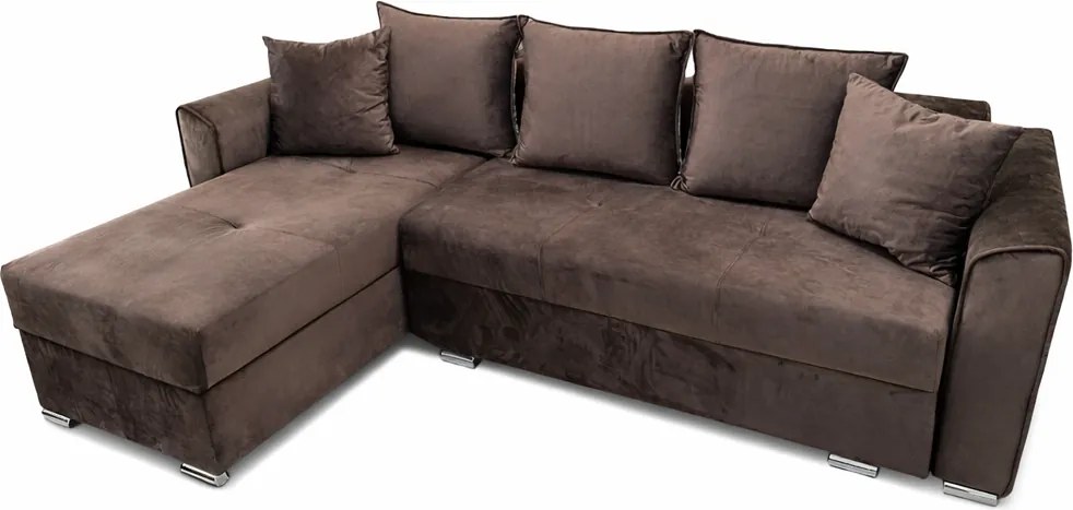 Coltar Lori, 4 locuri, cu 2 lazi de depozitare, catifea, 260x95x80 cm, culoare maro Dreapta, catifea, Maro