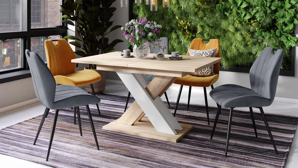 Mazzoni KARO Stejar Sonoma/Alb Mat – MASĂ/MĂSUȚĂ DE CAFEA MODERNĂ CU BLAT EXTENSIBIL până la 180 cm