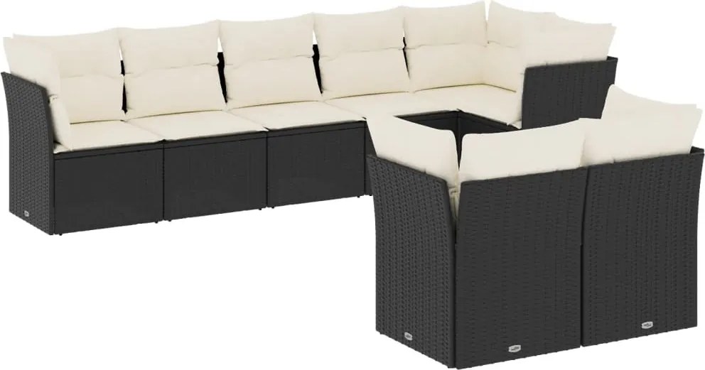 vidaXL Set mobilier de grădină cu perne, 8 piese, negru, poliratan
