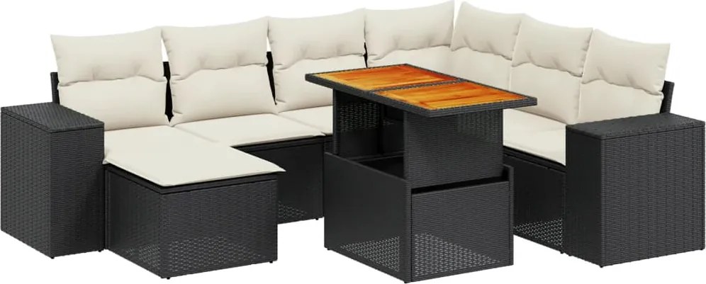vidaXL Set mobilier de grădină cu perne, 8 piese, negru, poliratan