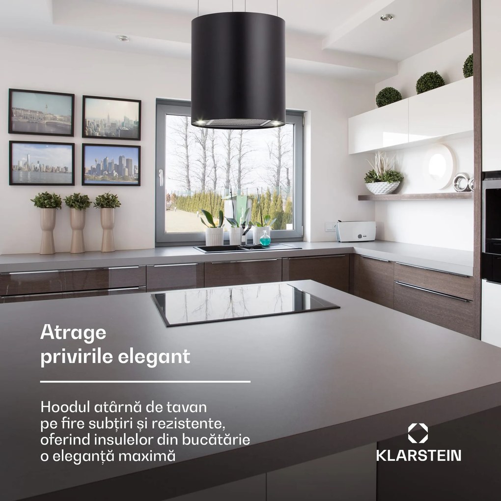 Klarstein Barett, hotă de aspirație, Ø 35 cm, convecție 522 m³/h, LED, filtru de carbon, neagră