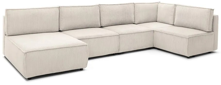 Colțar crem cu tapițerie din catifea reiată (în formă de "U"/cu colț variabil) Nihad modular – Bobochic Paris