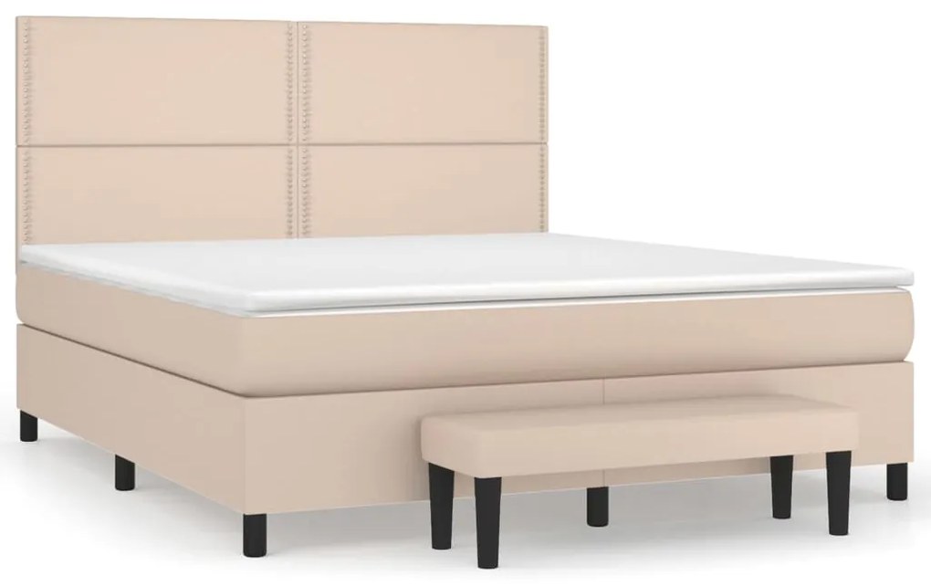 3137616 vidaXL Pat box spring cu saltea, cappuccino, 160x200cm piele ecologică