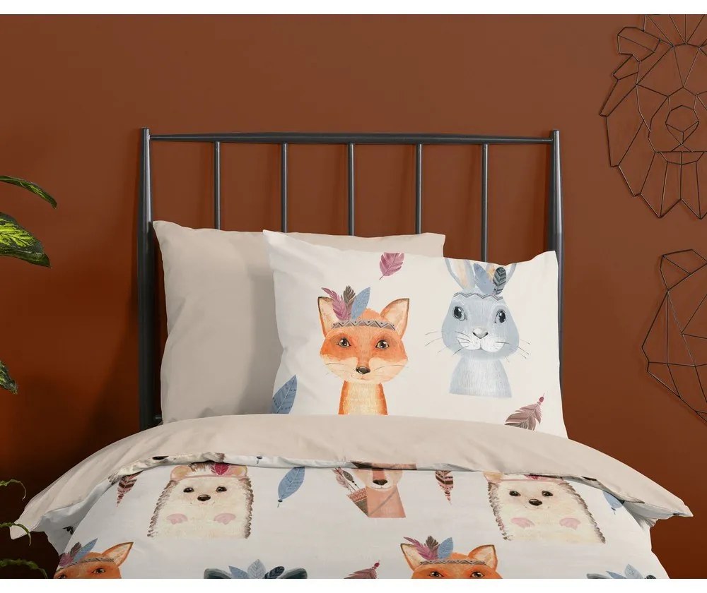 Lenjerie de pat pentru copii maro-bej din bumbac pentru pat de o persoană 140x200 cm Rave – Good Morning