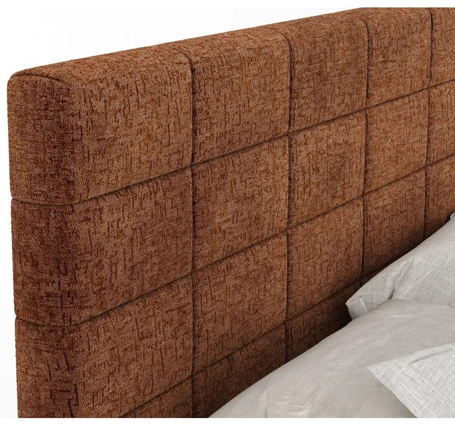 Pat boxspring portocaliu cu spațiu de depozitare 160x200 cm Ava – Maison de Rêve