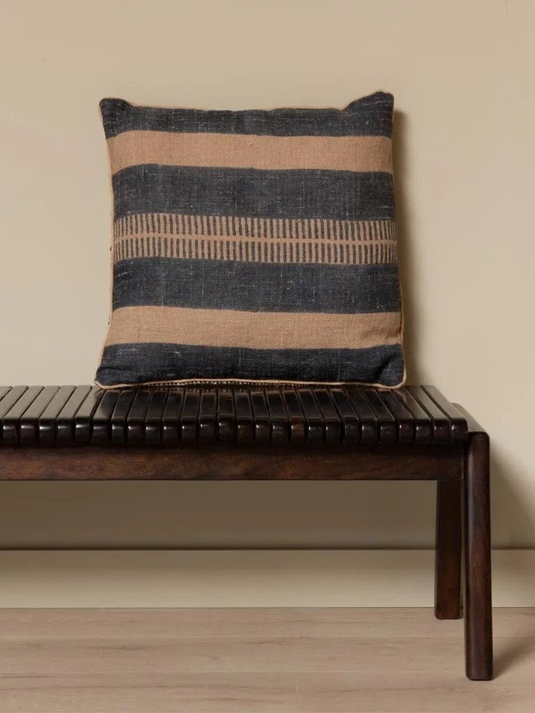 Pernă decorativă din lână și iută, multicolor, țesătură kilim în nuanțe de muștar și verde, finisaj artizanal, 50 x 50 cm, „Moutarde”