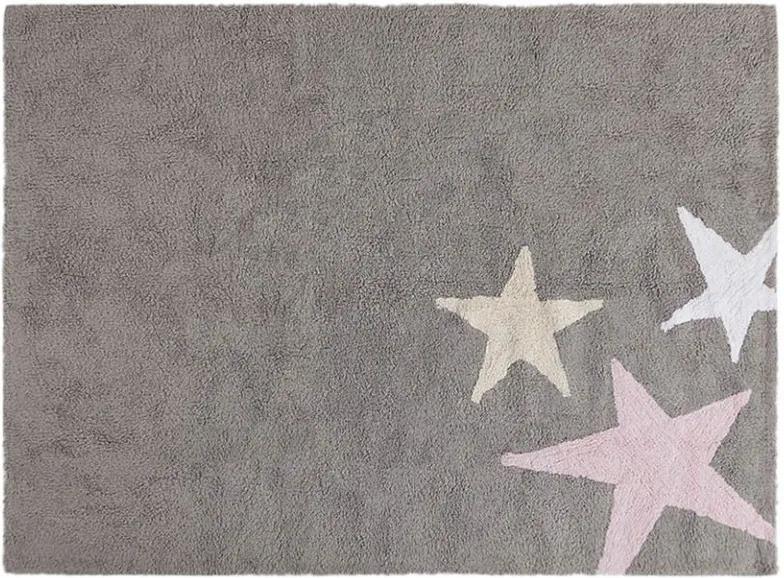 Covor dreptunghiular gri/roz din bumbac 120x160 cm Three Stars Grey Pink Lorena Canals