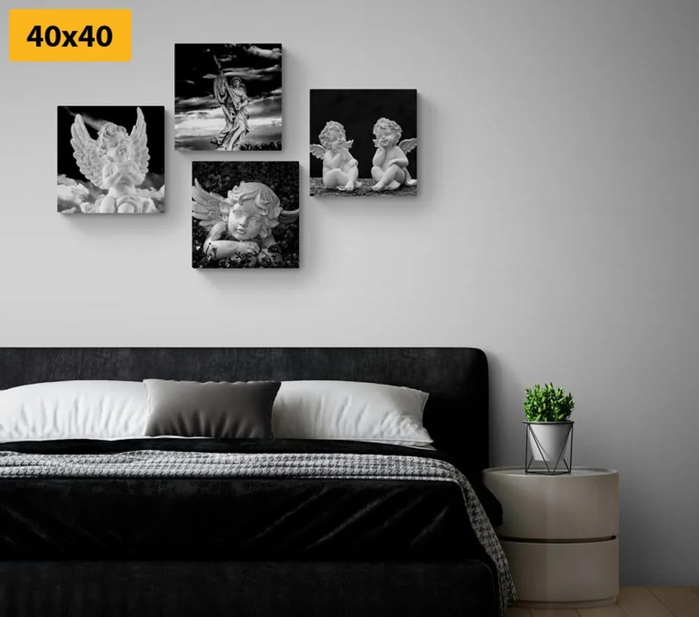 Set tablouri îngerașii în design alb-negru