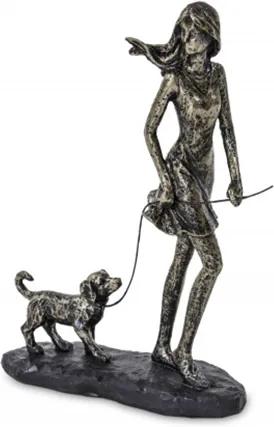 Figurina de metal, fetita cu catel,  20x14x5 cm