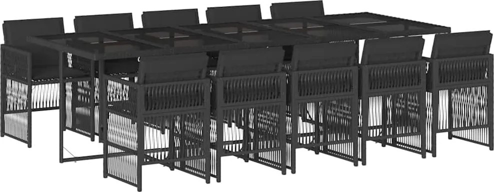 vidaXL Set mobilier de exterior cu perne, 11 piese, negru, poliratan