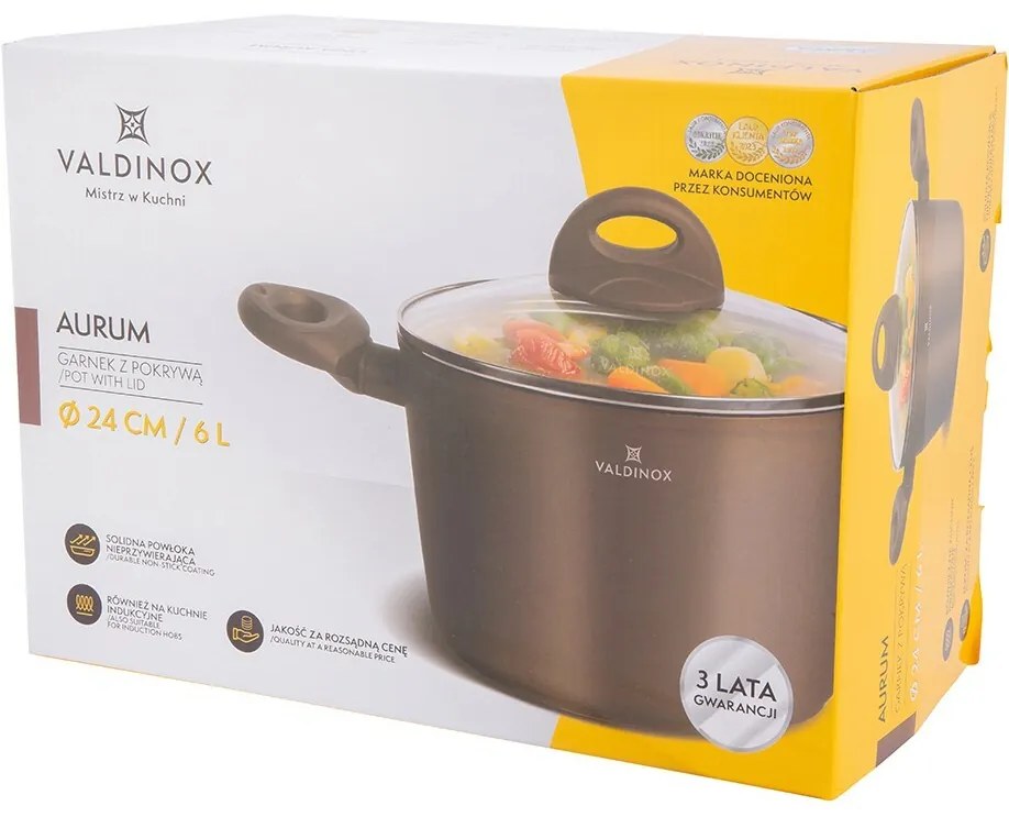 Valdinox Aurum Cratiță cu suprafață antiaderentă cu capac, 24 cm, 6 l