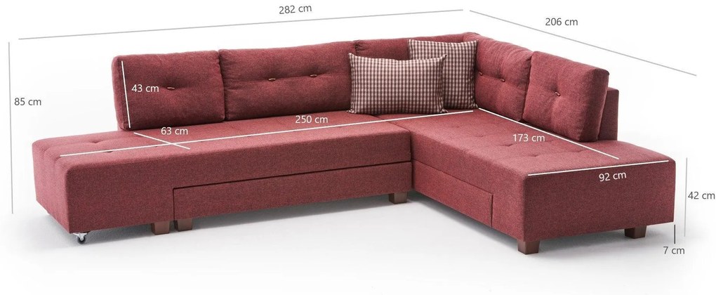 Coltar Extensibil Petra Dreapta, 282 x 85 x 206 cm