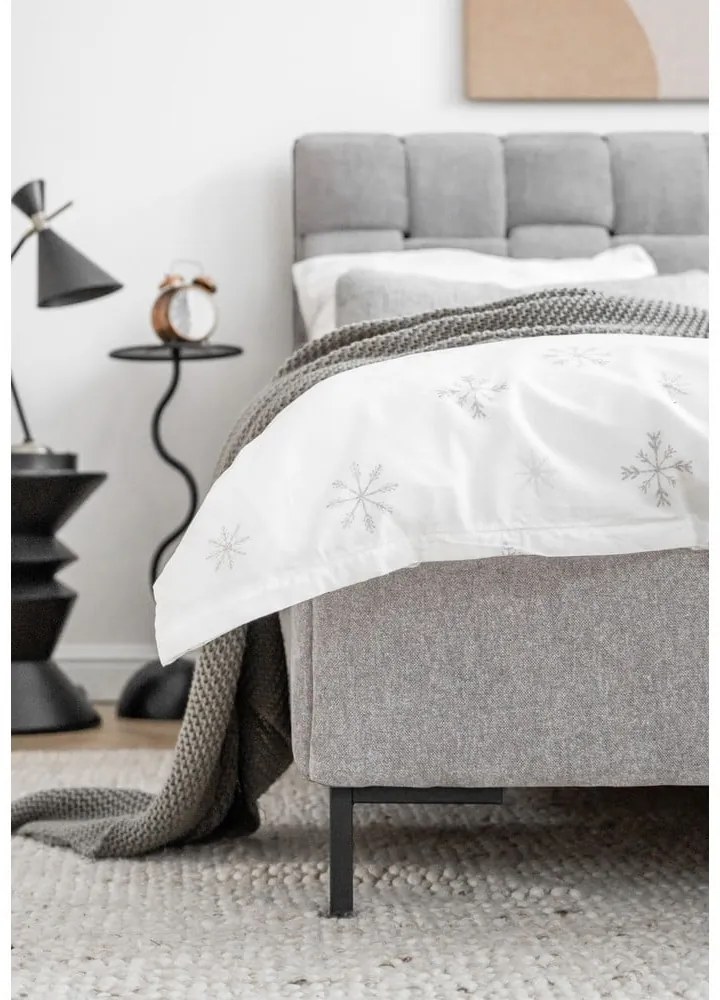 Pat matrimonial gri deschis tapițat cu somieră 180x200 cm Eve – Miuform