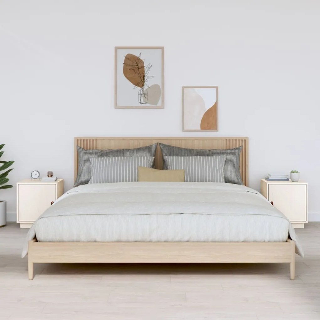 818278 vidaXL Noptiere, 2 buc., alb, 40x34x45 cm, lemn masiv de pin