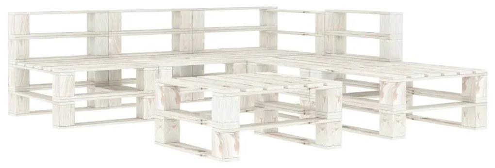Set mobilier de gradina din paleti, 6 piese, alb, lemn Alb, 1