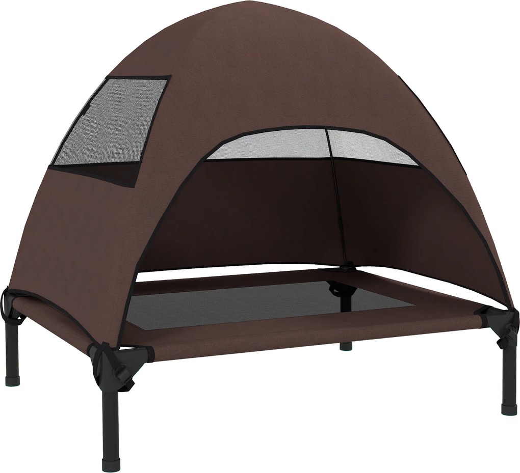 PawHut Cușetă pentru câini de exterior cu acoperiș, pat ridicat pentru câini de talie medie, 76 x 61 x 71cm, Cafea | Aosom Romania