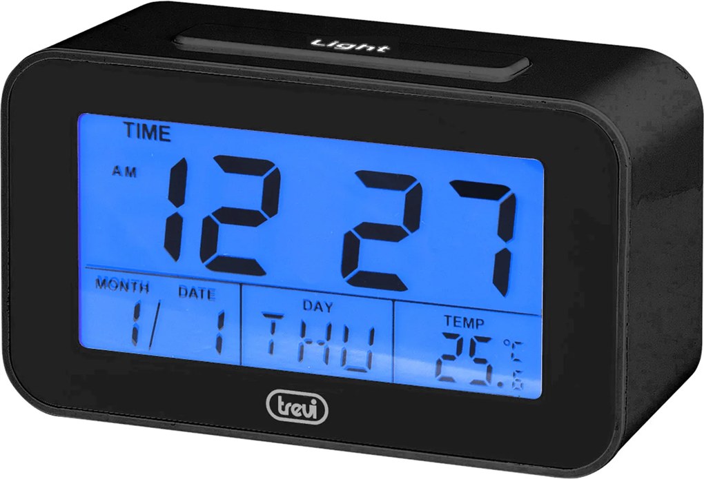Ceas desteptator cu LCD SLD 3P50, termometru, calendar, negru, Trevi