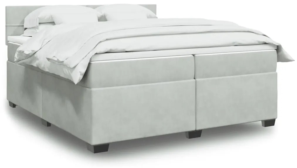 3286402 vidaXL Pat box spring cu saltea, gri deschis, 200x200 cm, catifea