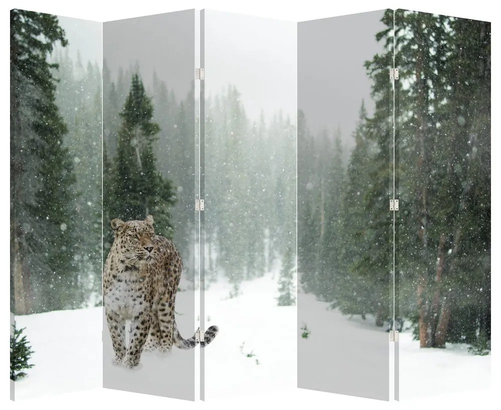 Paravan - Leopard în zăpadă (210x170 cm)
