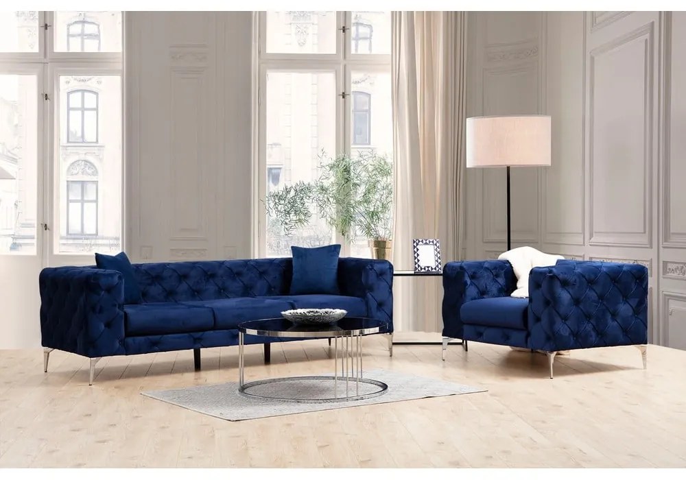 Canapea albastru-închis cu tapițerie din catifea 237 cm Como – Artie