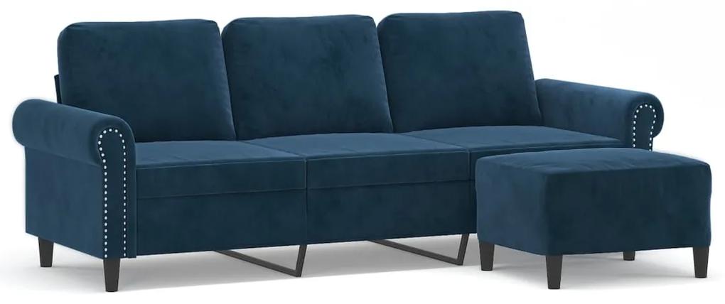 Canapea cu 3 locuri si taburet, albastru, 180 cm, catifea Albastru, 212 x 77 x 80 cm