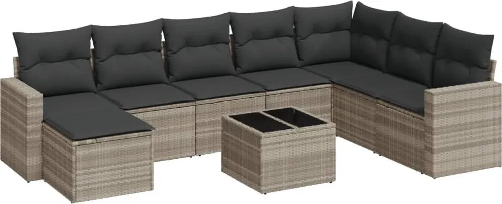 vidaXL Set canapele de grădină cu perne, 9 piese gri deschis poliratan