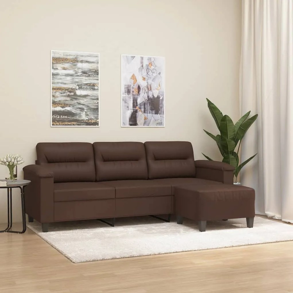 3153685 vidaXL Canapea cu 3 locuri și taburet, maro, 180 cm, piele ecologică