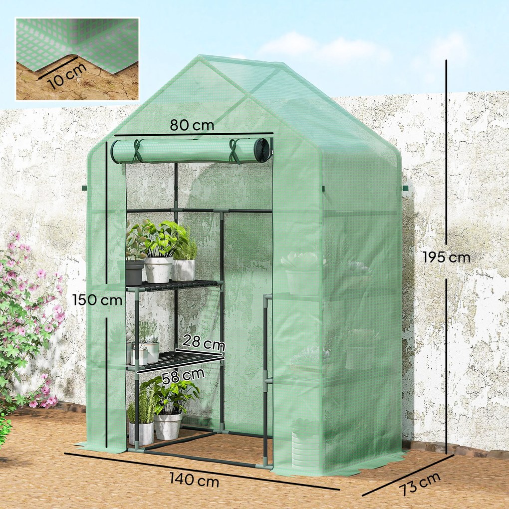 Outsunny PE impermeabil și rezistent la UV Grădină seră pentru plante cu rafturi și accesorii de montare, 142x73x195cm, verde | Aosom Romania